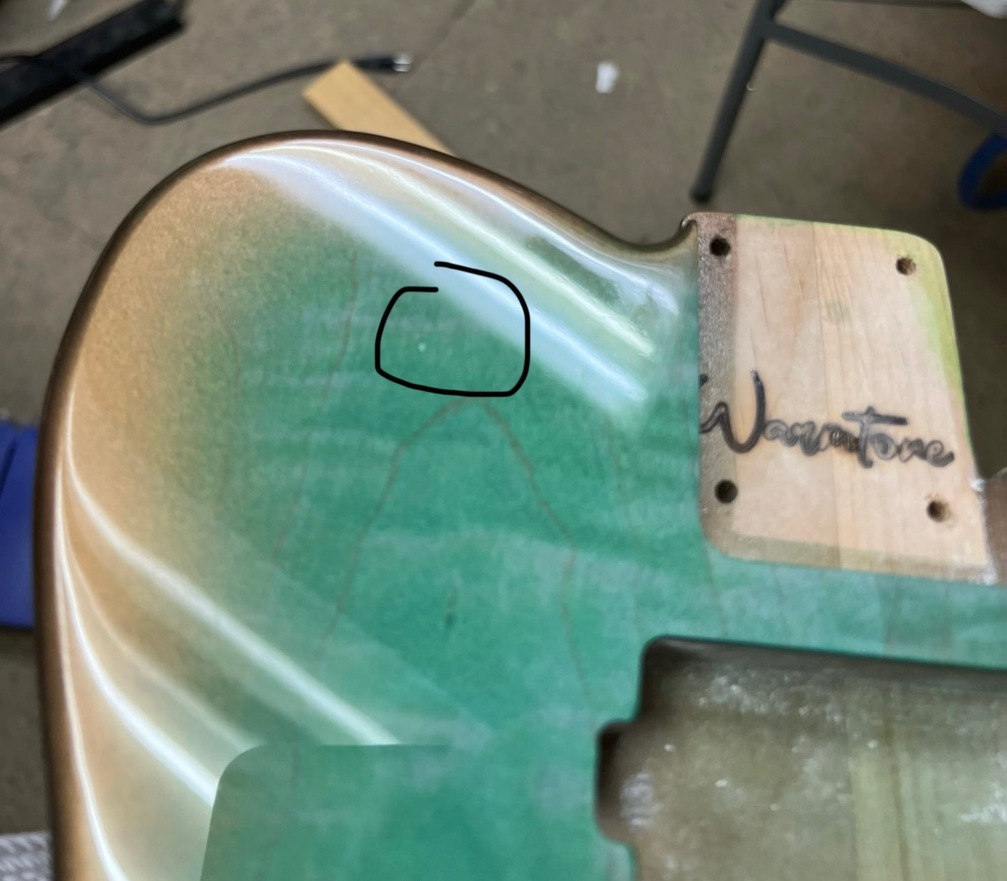 Warmtone CG HH Tele Style Guitar Body Front and Back Flamed Maple “Green Flames” 3.97 lb