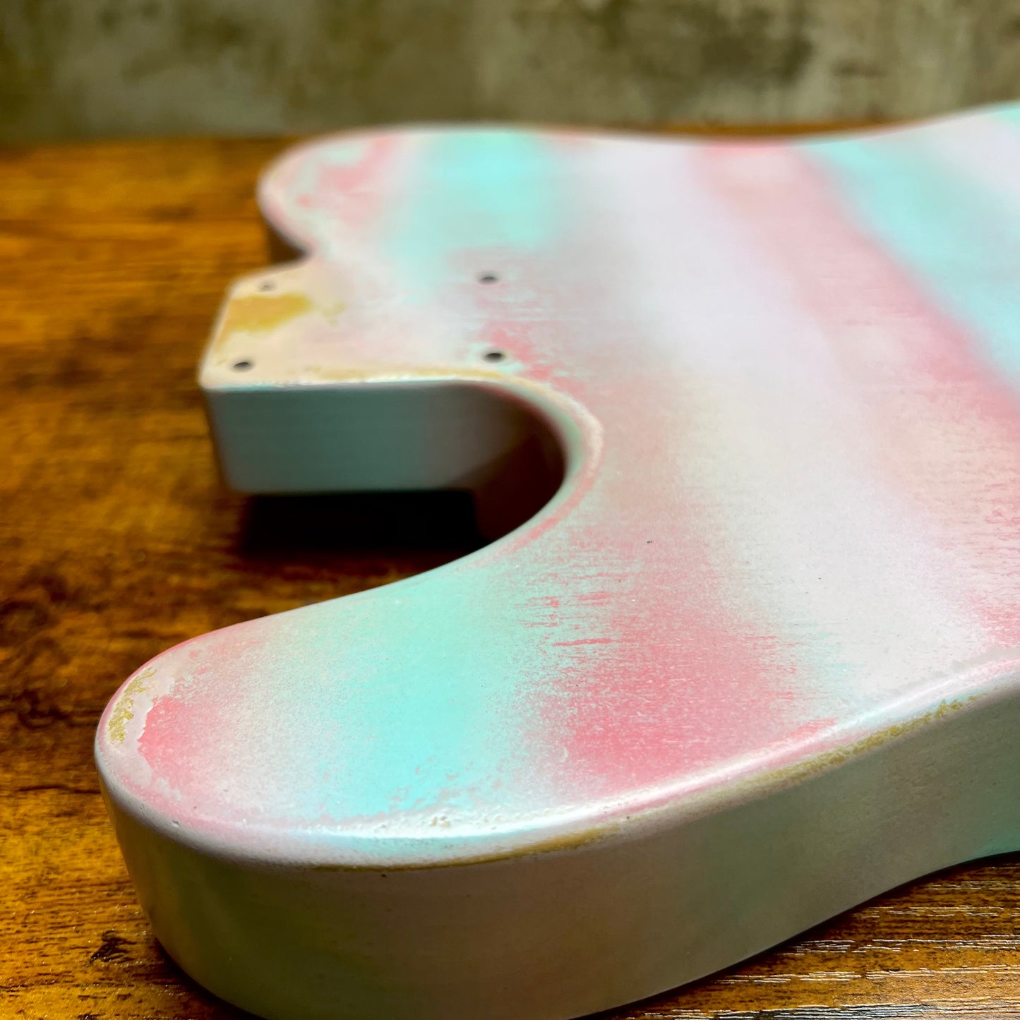 Warmtone Custom Guitars Relic Tele Style Guitar Body “Cotton Candy” Nitro