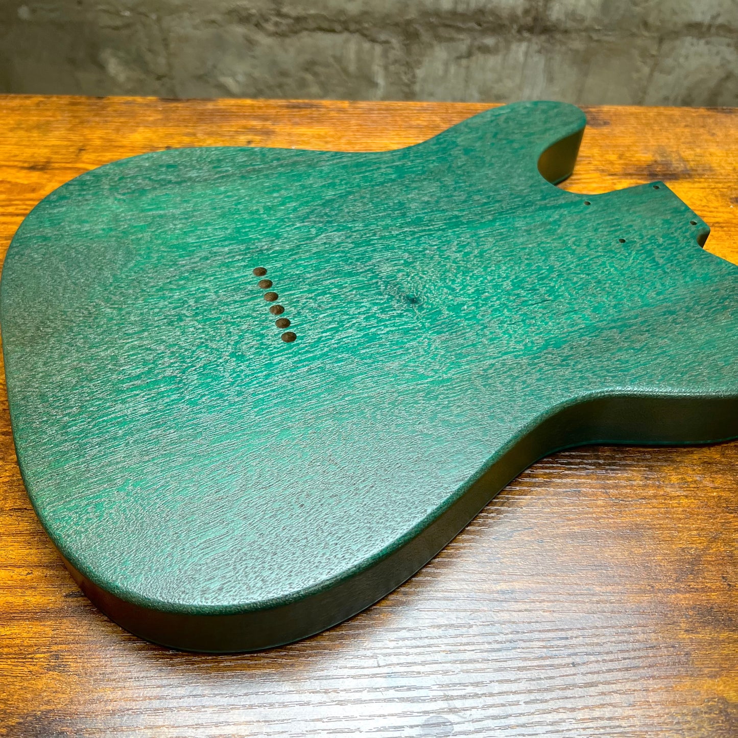 Holy Grail Guitars Tele Flamed Maple Guitar Body “Aqua Green” 1 pc Mahogany