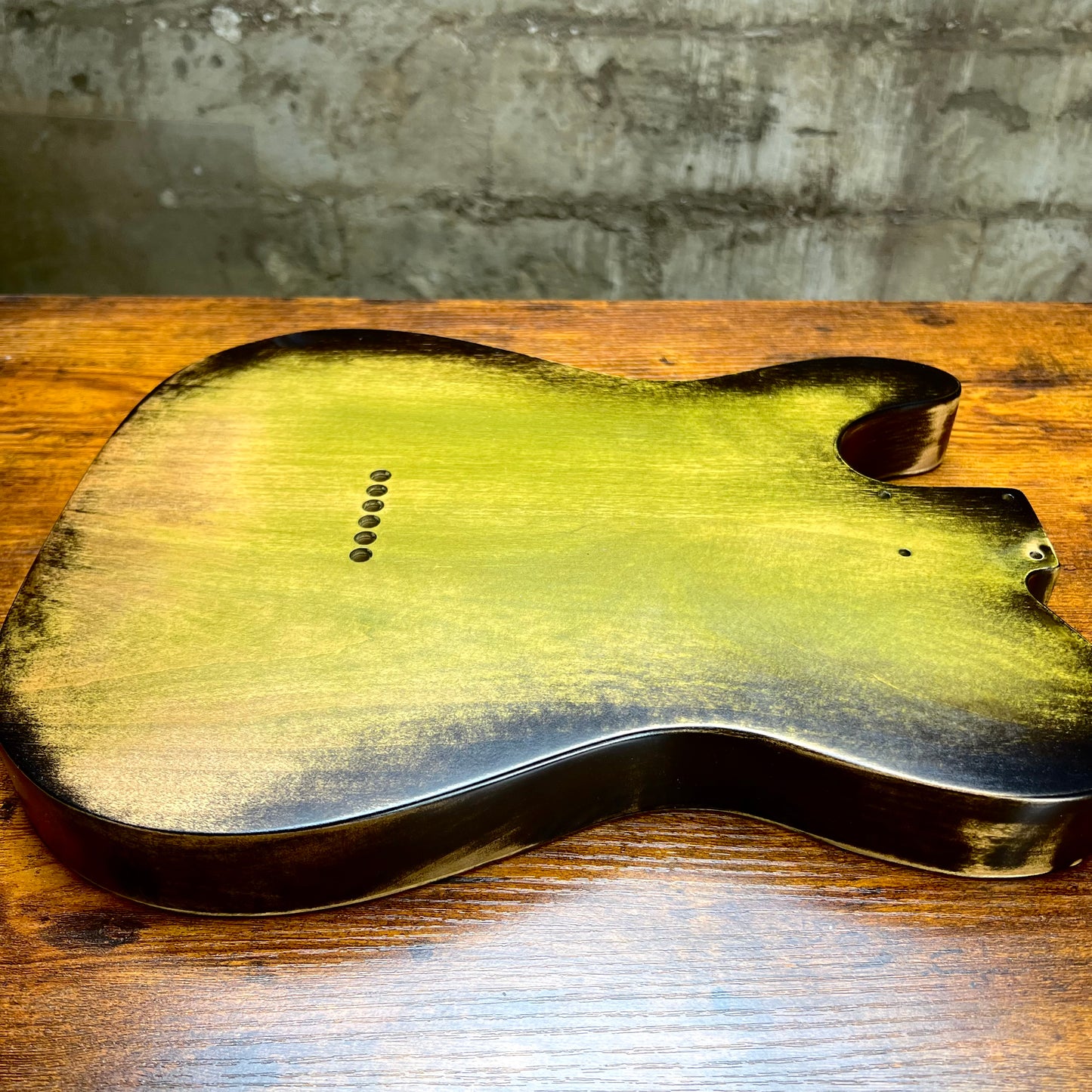 Warmtone Custom Guitars Relic Tele Style Guitar Body “Green Relic Burst” Nitro Flamed Maple