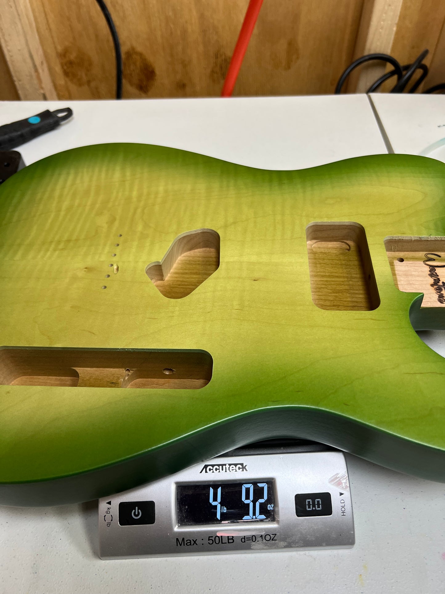 Warmtone Custom Guitars Tele Style Guitar Body “Lime Burst” Flamed Maple