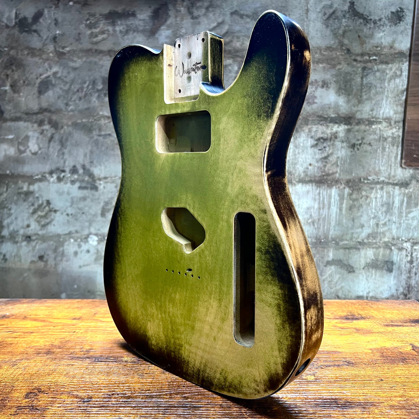 Warmtone Custom Guitars Relic Tele Style Guitar Body “Green Relic Burst” Nitro Flamed Maple
