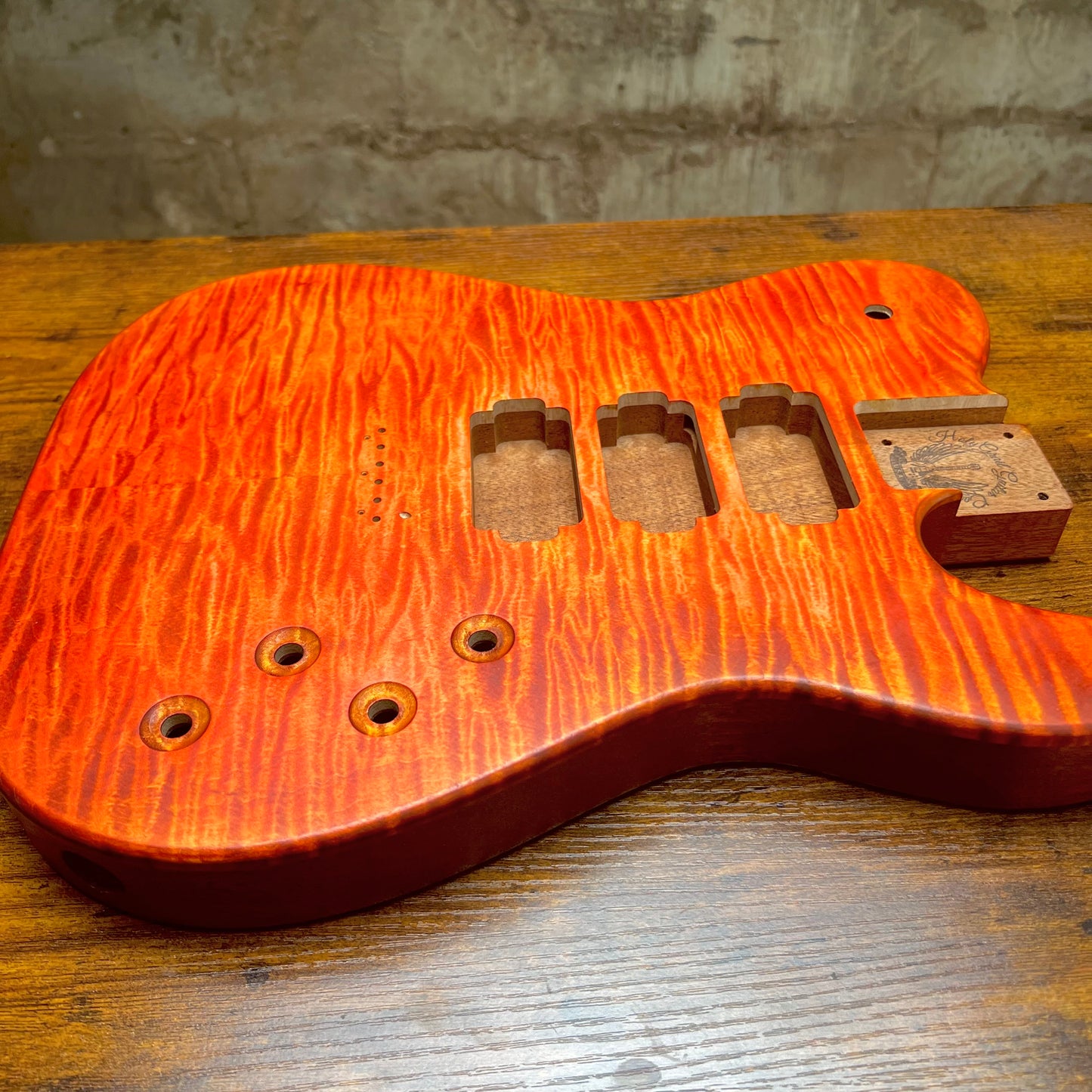 Holy Grail Guitars HHH Tele Flamed Maple Guitar Body “Flames” 1 pc Mahogany