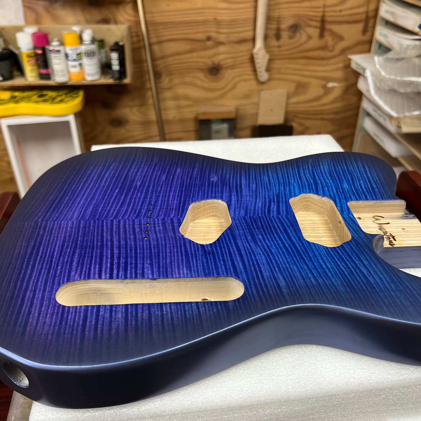 Warmtone Custom Guitars Tele Style Guitar Body “Purple to Blue" Flamed Maple