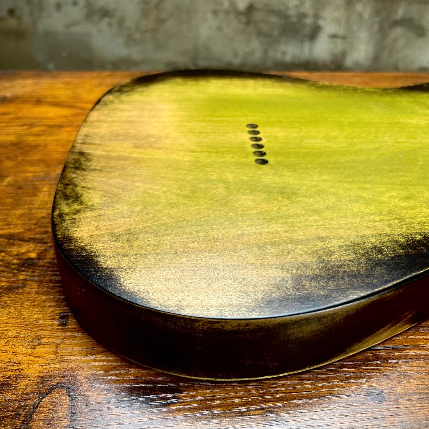 Warmtone Custom Guitars Relic Tele Style Guitar Body “Green Relic Burst” Nitro Flamed Maple
