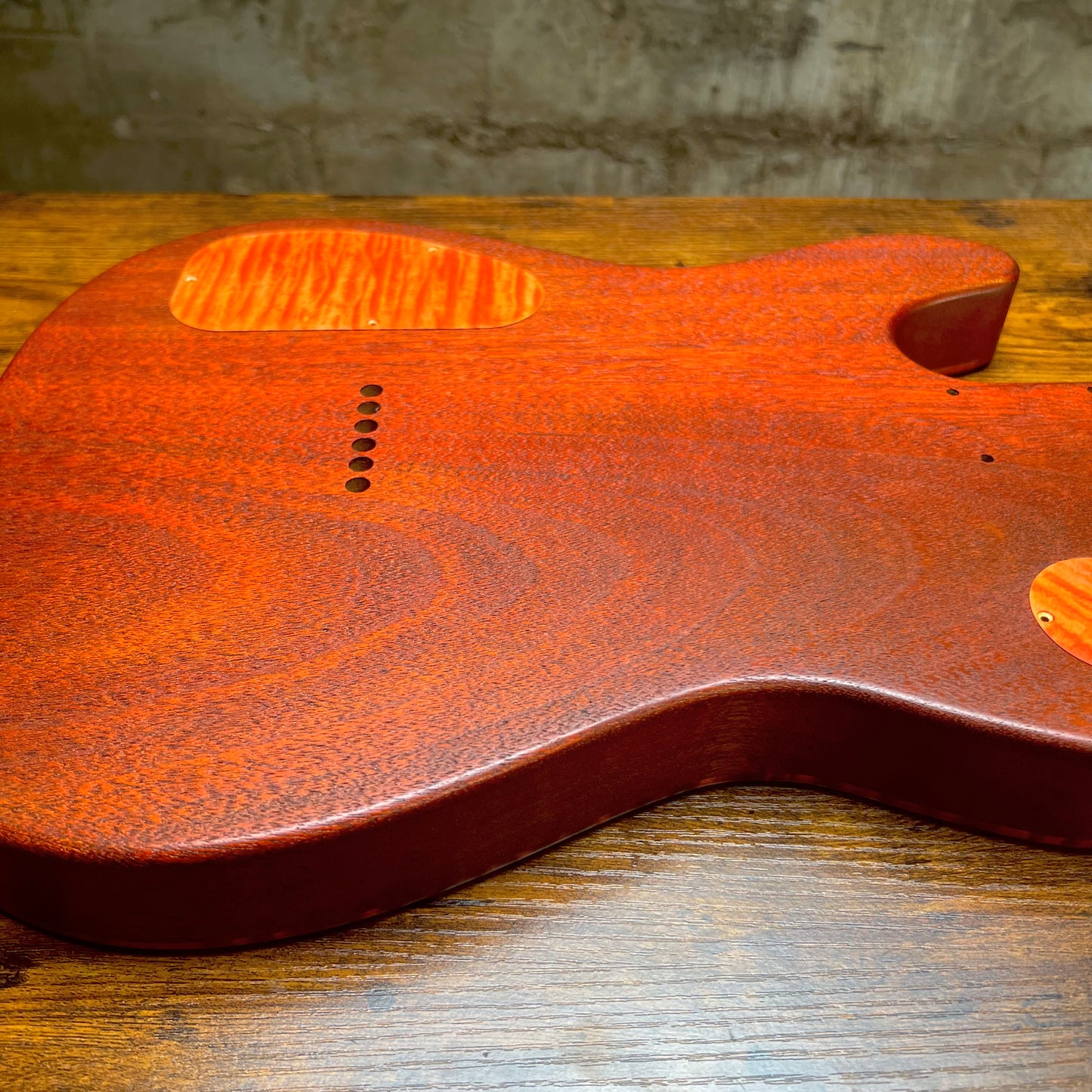 Holy Grail Guitars HHH Tele Flamed Maple Guitar Body “Flames” 1 pc Mahogany