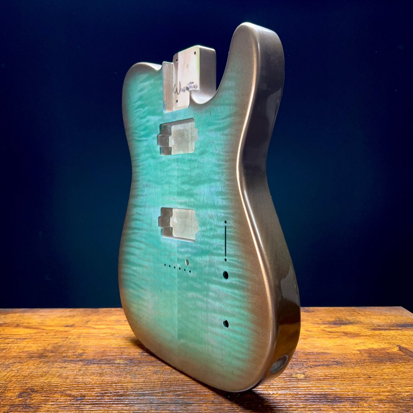 Warmtone CG HH Tele Style Guitar Body Front and Back Flamed Maple “Green Flames” 3.97 lb