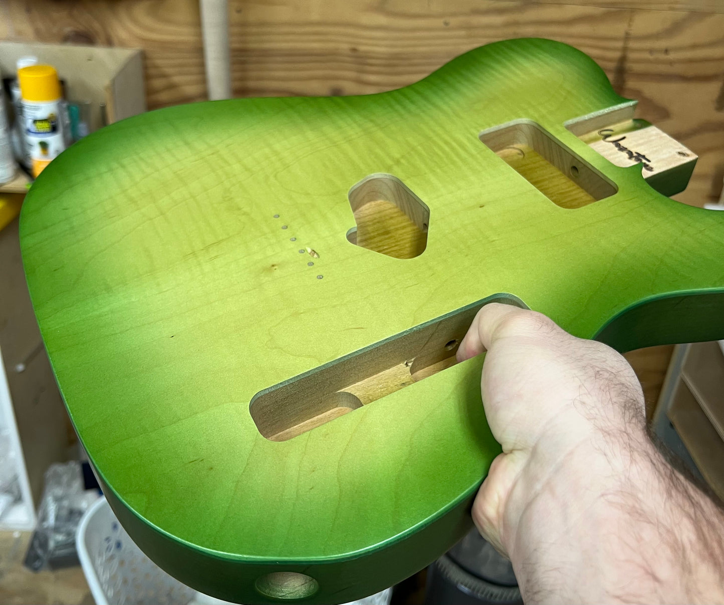Warmtone Custom Guitars Tele Style Guitar Body “Lime Burst” Flamed Maple