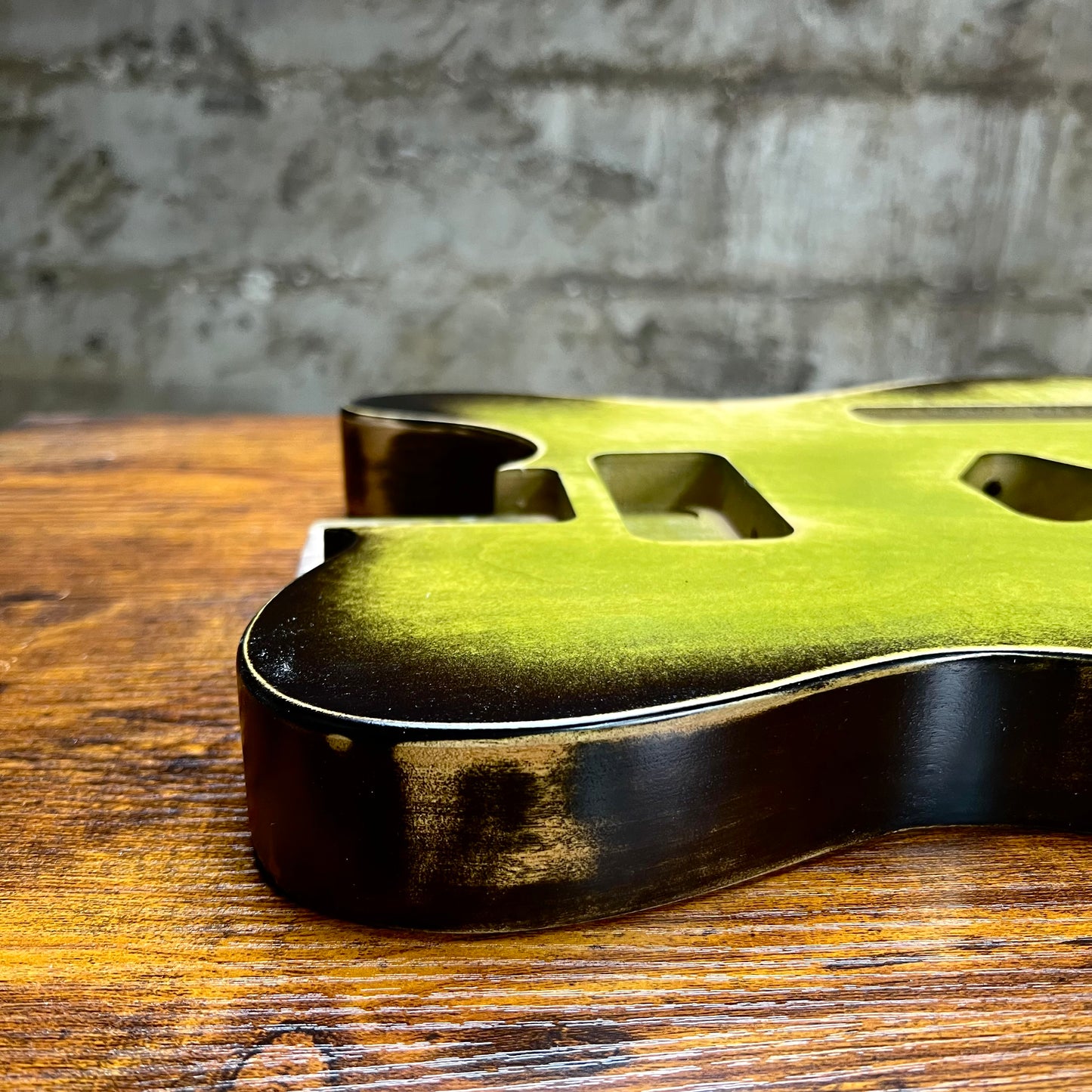 Warmtone Custom Guitars Relic Tele Style Guitar Body “Green Relic Burst” Nitro Flamed Maple