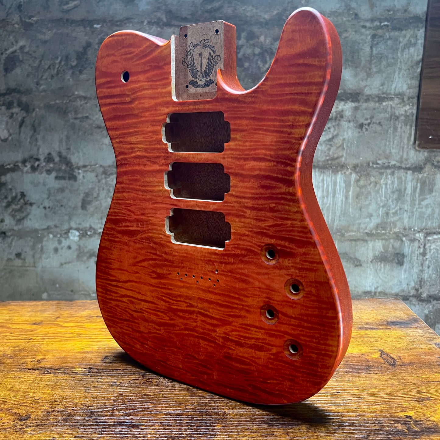 Holy Grail Guitars HHH Tele Flamed Maple Guitar Body “Flames” 1 pc Mahogany