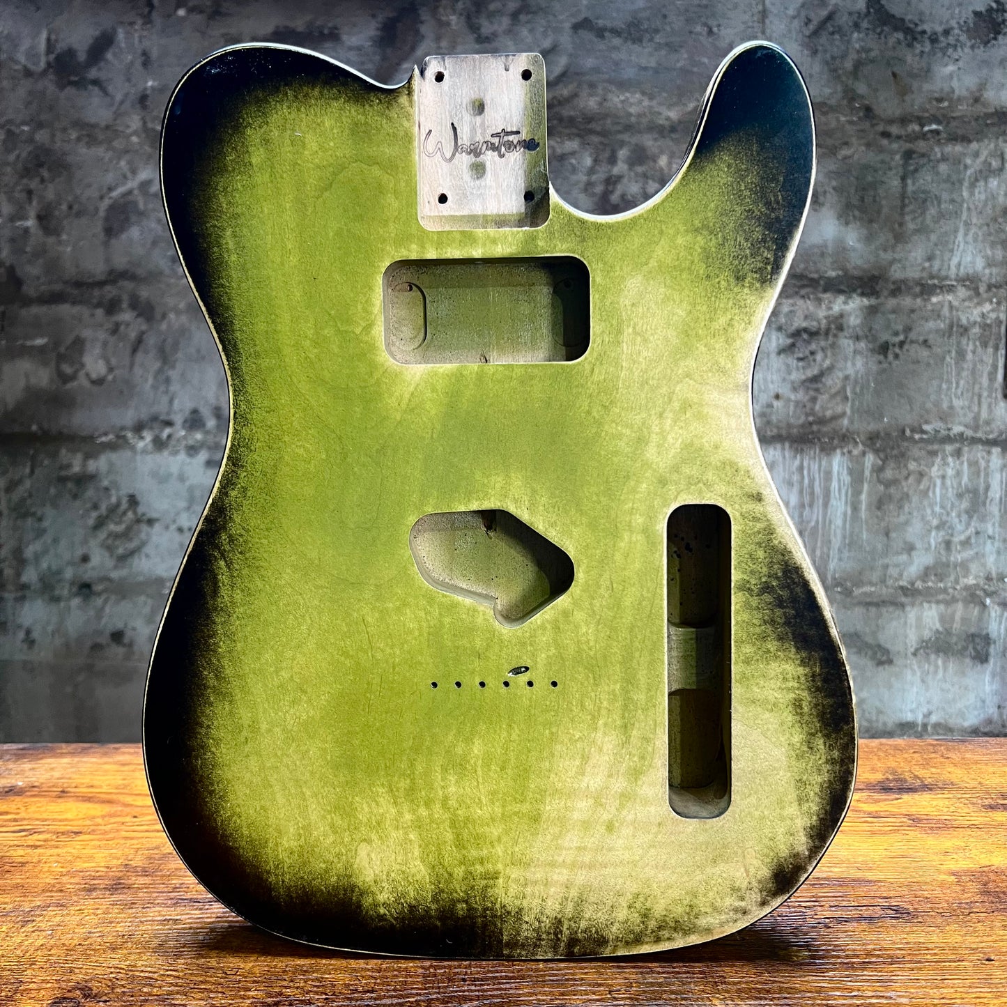 Warmtone Custom Guitars Relic Tele Style Guitar Body “Green Relic Burst” Nitro Flamed Maple