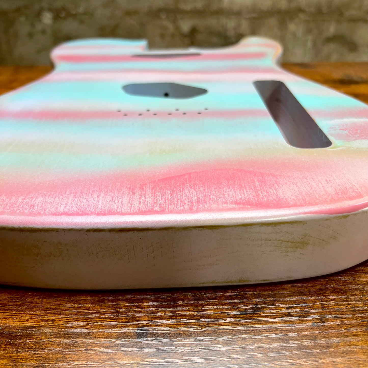 Warmtone Custom Guitars Relic Tele Style Guitar Body “Cotton Candy” Nitro