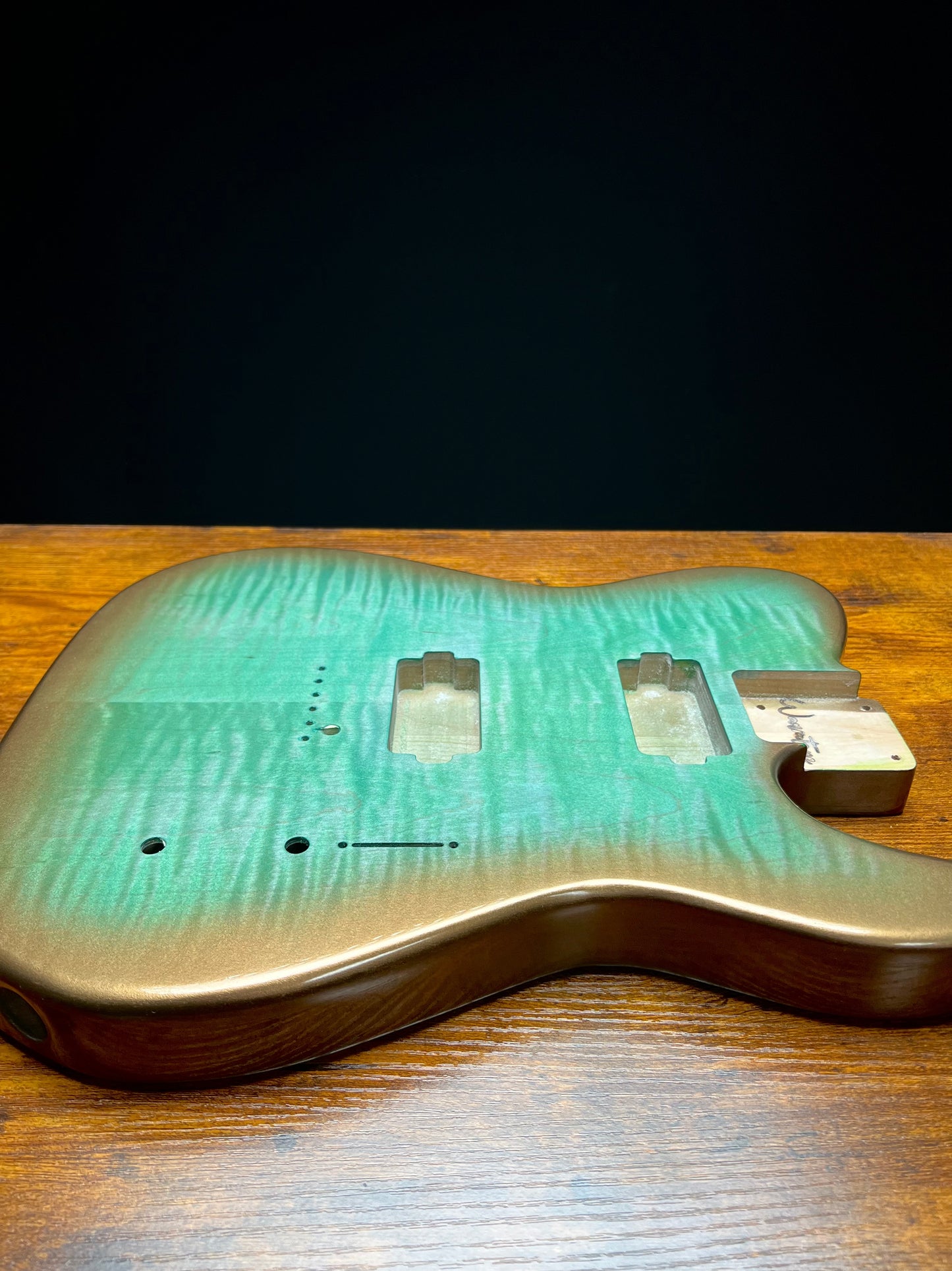 Warmtone CG HH Tele Style Guitar Body Front and Back Flamed Maple “Green Flames” 3.97 lb