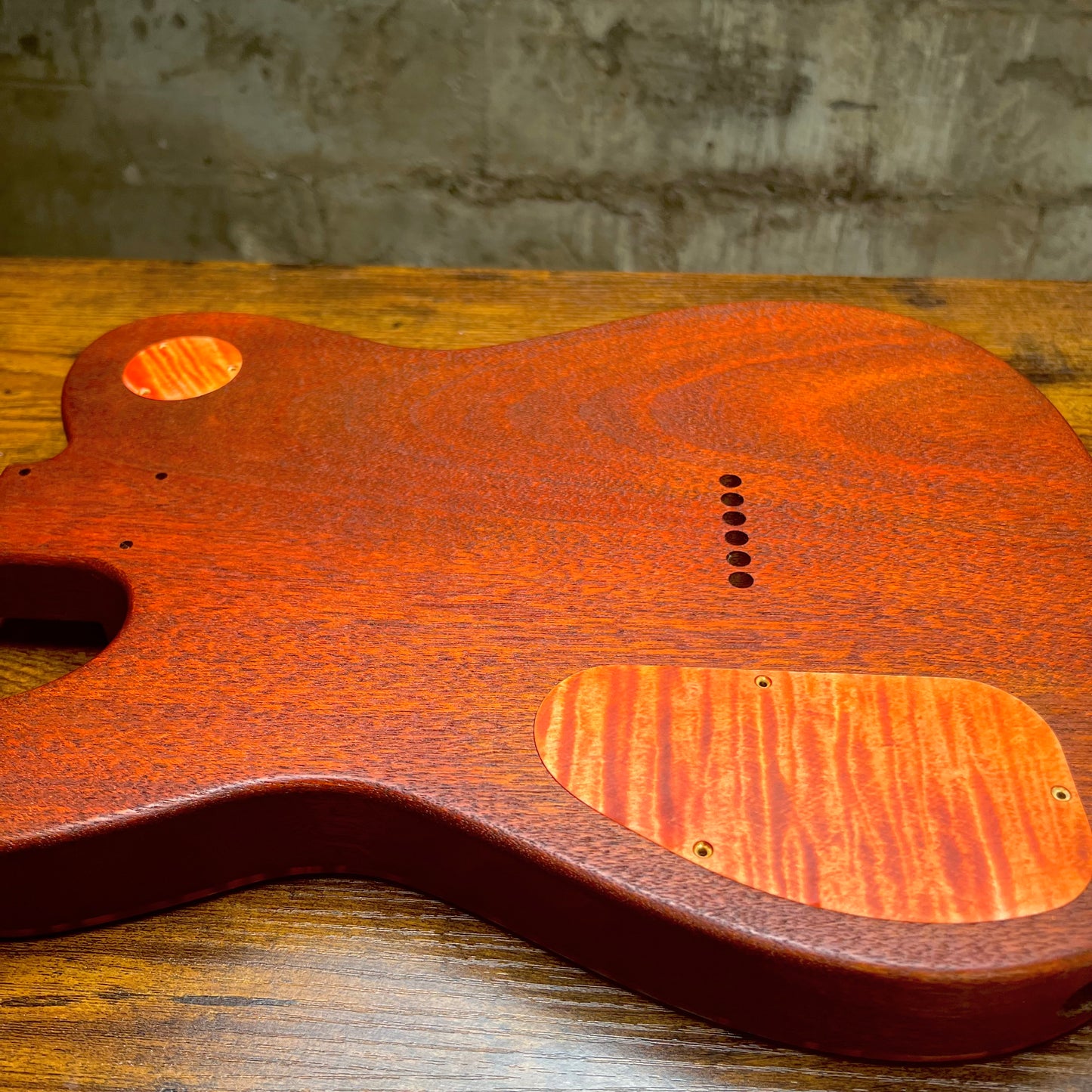 Holy Grail Guitars HHH Tele Flamed Maple Guitar Body “Flames” 1 pc Mahogany