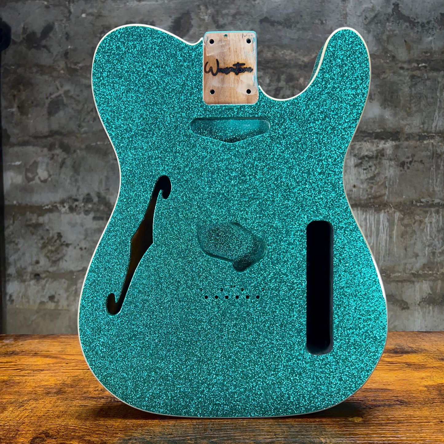Warmtone Custom Guitars Alder Tele Body W/ Binding "Aqua Sparkle" F Hole
