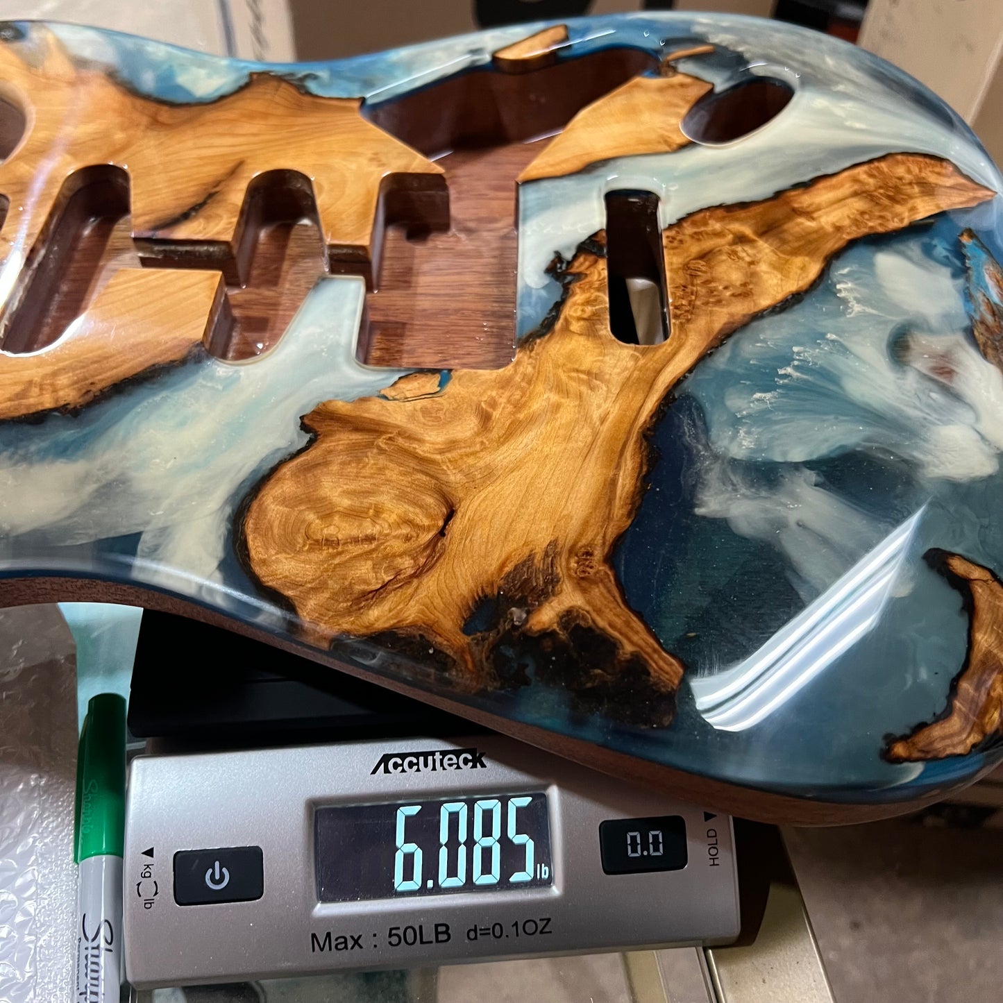 Warmtone Custom Guitars Strat Guitar Body “Lake Placid” Resin Pour