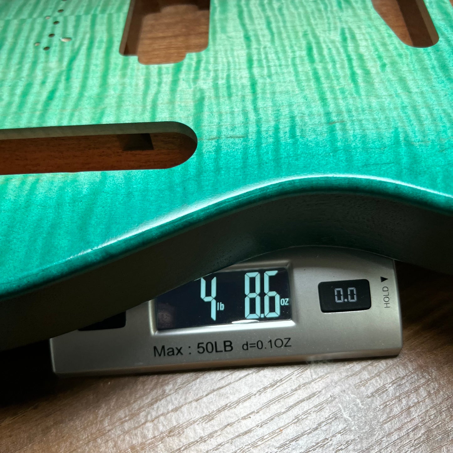 Holy Grail Guitars Tele Flamed Maple Guitar Body “Aqua Green” 1 pc Mahogany