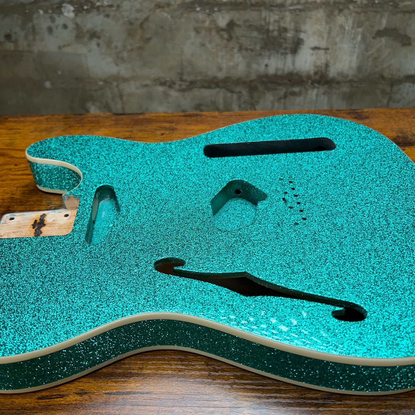 Warmtone Custom Guitars Alder Tele Body W/ Binding "Aqua Sparkle" F Hole