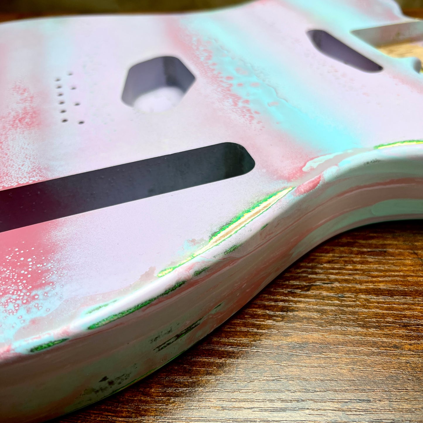 Warmtone Custom Guitars Relic Tele Style Guitar Body “Wild Candy” Nitro