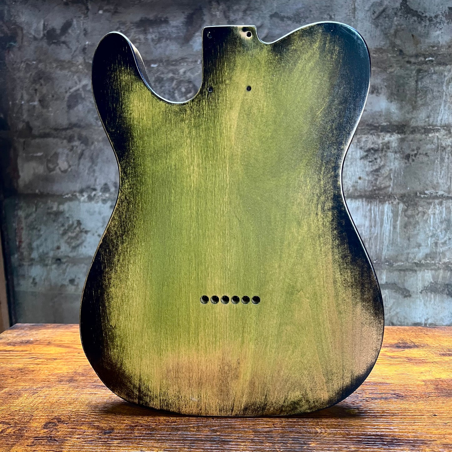 Warmtone Custom Guitars Relic Tele Style Guitar Body “Green Relic Burst” Nitro Flamed Maple