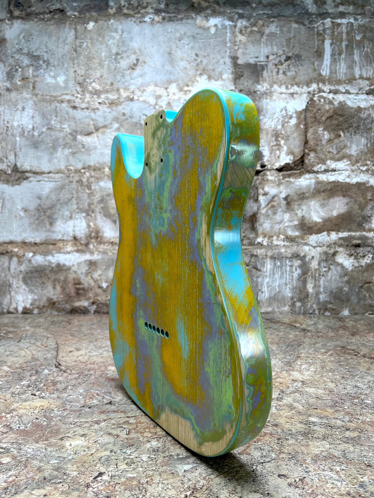 Warmtone Custom Guitars Relic Tele Style Guitar Body “Melted Colors” Nitro