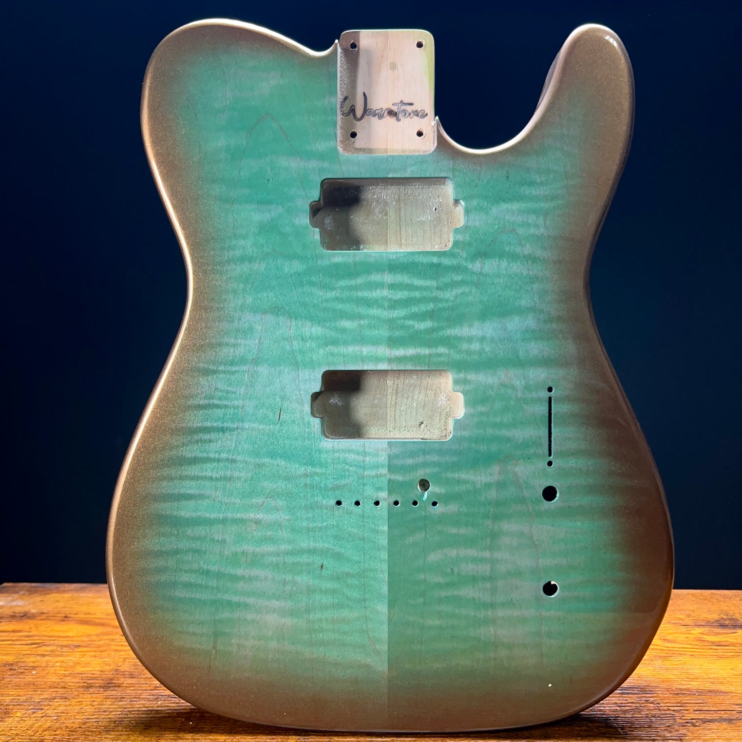 Warmtone CG HH Tele Style Guitar Body Front and Back Flamed Maple “Green Flames” 3.97 lb