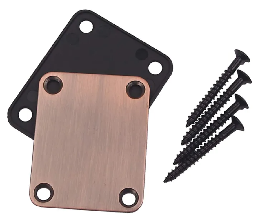 Guitar Neck Plate/ Screws- Brushed Copper