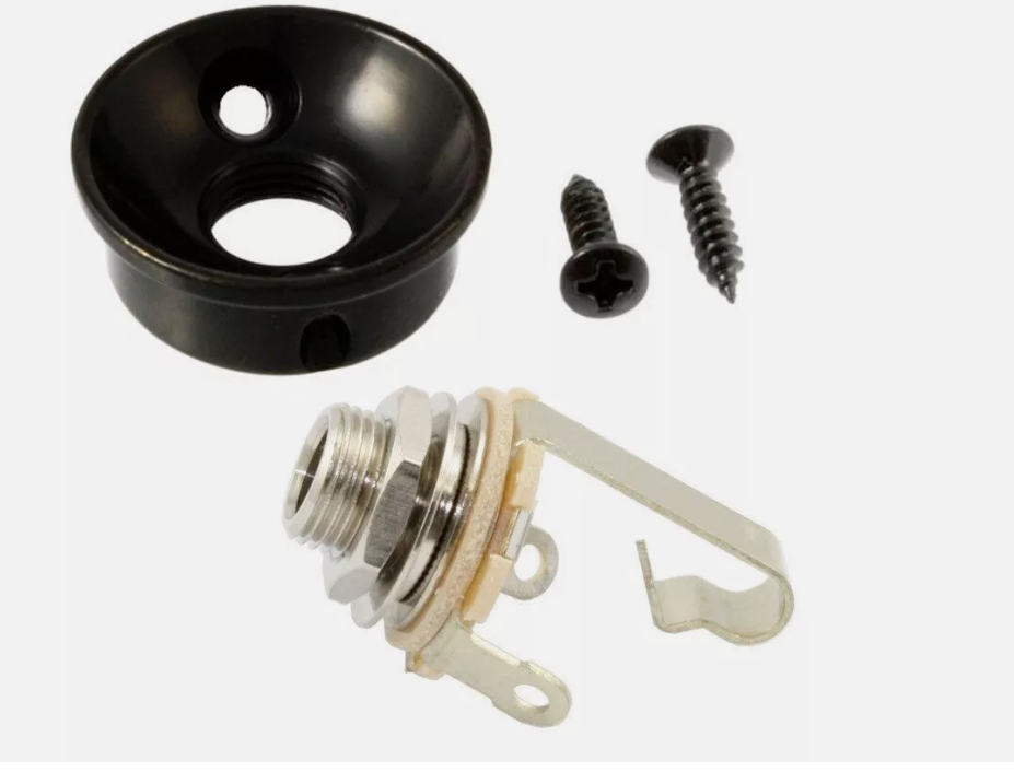 Cup-Style Input Jack Plate in Black, For Tele Style