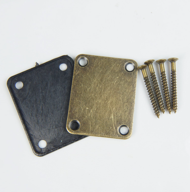 Guitar Neck Plate/ Screws Relic Aged Antique Bronze