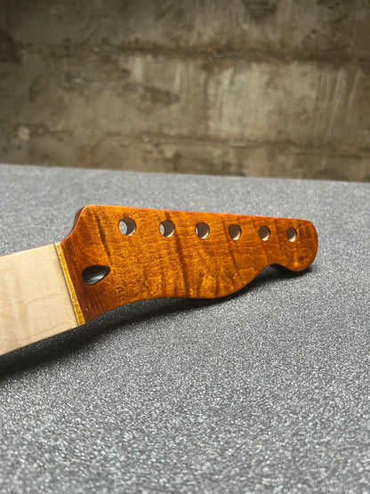 Rustic Brown Flamed Maple Tele Style Neck C Shape Satin 9.5 Radius #17