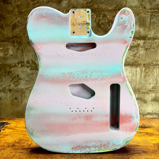 Warmtone Custom Guitars Relic Tele Style Guitar Body “Wild Candy” Nitro