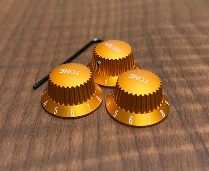 Warmtone CG Anodized Aluminum Strat Knob Set “Orange Gold” Set Screw