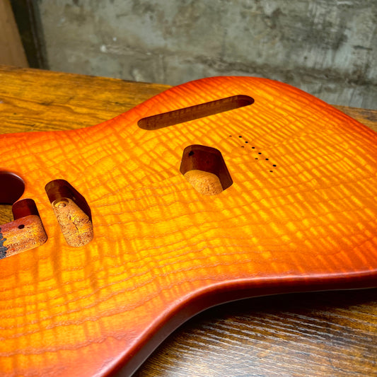 Warmtone CG Flamed Maple Telecaster Guitar Body "Amber Burst” 4.8lbs