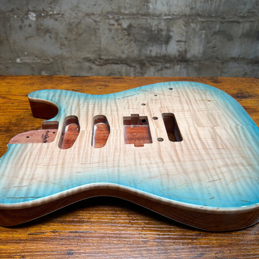 Warmtone CG 5a Flamed Maple Telecaster Guitar Body "Caribbean Burst”