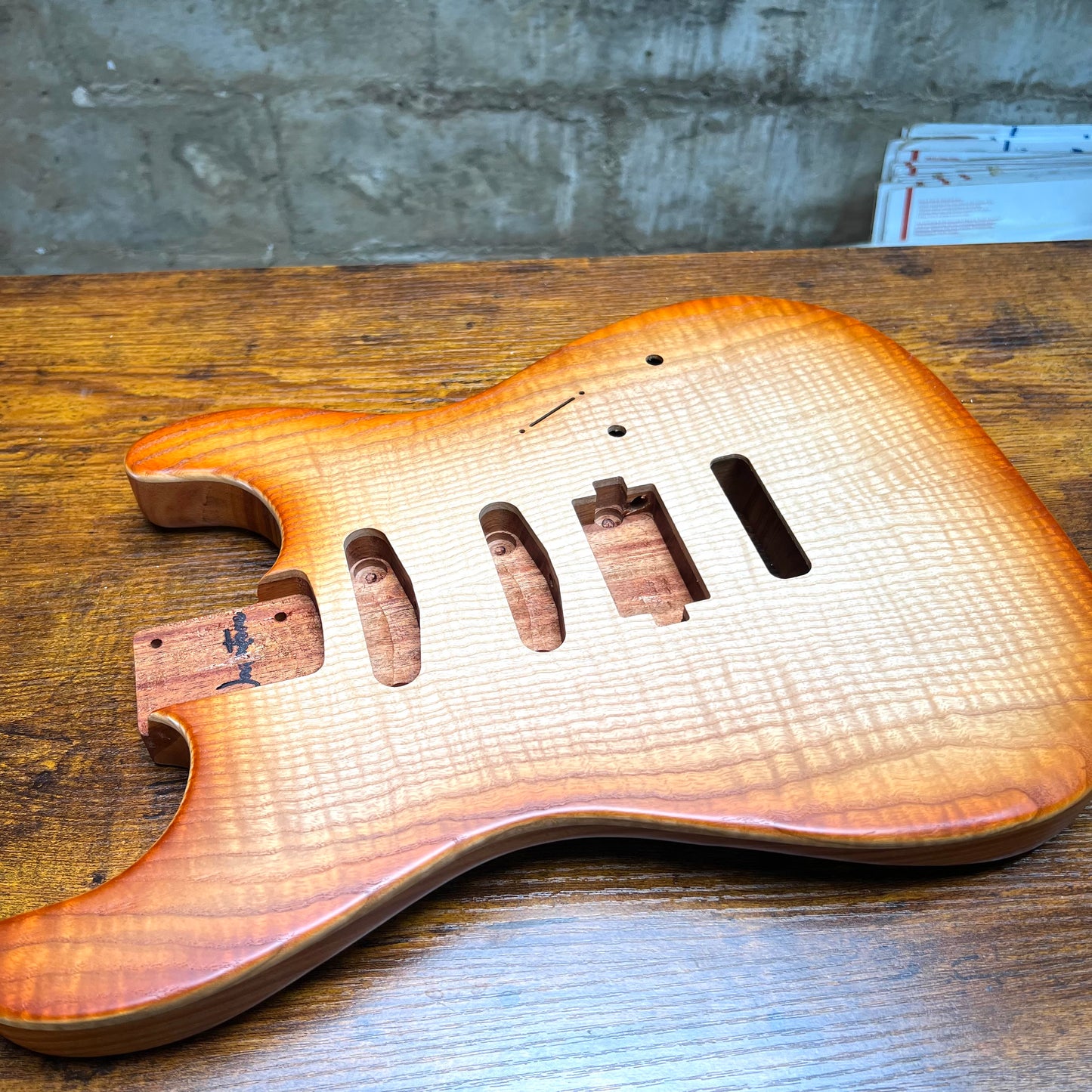 Warmtone CG Hss Strat Style Guitar Body Flamed Maple “Sunset” 3.7lbs