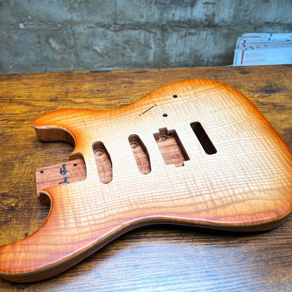 Warmtone CG Hss Strat Style Guitar Body Flamed Maple “Sunset” 3.7lbs
