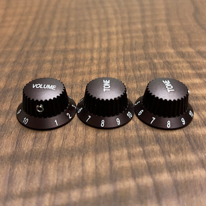 Warmtone CG Anodized Aluminum Strat Knob Set “Brown” Set Screw