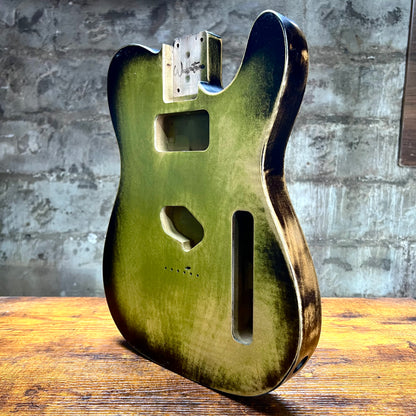 Warmtone Custom Guitars Relic Tele Style Guitar Body “Green Relic Burst” Nitro Flamed Maple