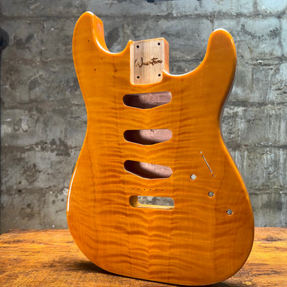 Warmtone CG SSS Strat Style Guitar Body Flamed Maple “Sun” 4.7lbs