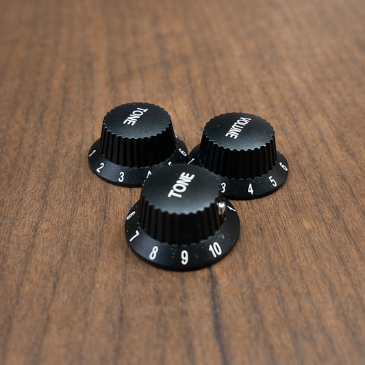Warmtone CG Anodized Aluminum Strat Knob Set “Black” Set Screw