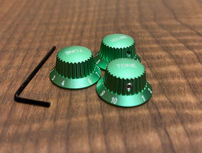 Warmtone CG Anodized Aluminum Strat Knob Set “Metallic Green” Set Screw