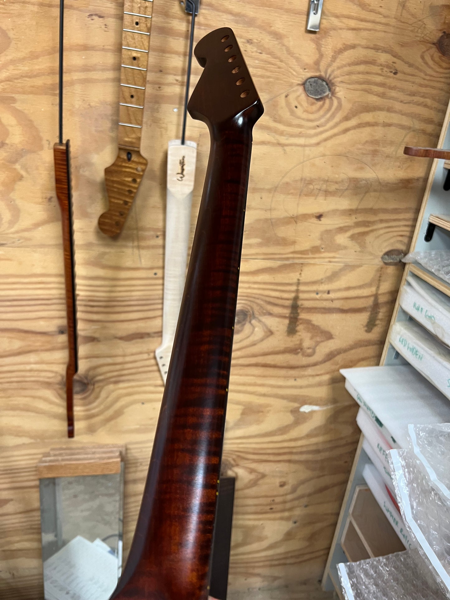 5a Dark Red Roasted Flamed Maple St Style Neck #24 C Shape Satin 9.5 Radius