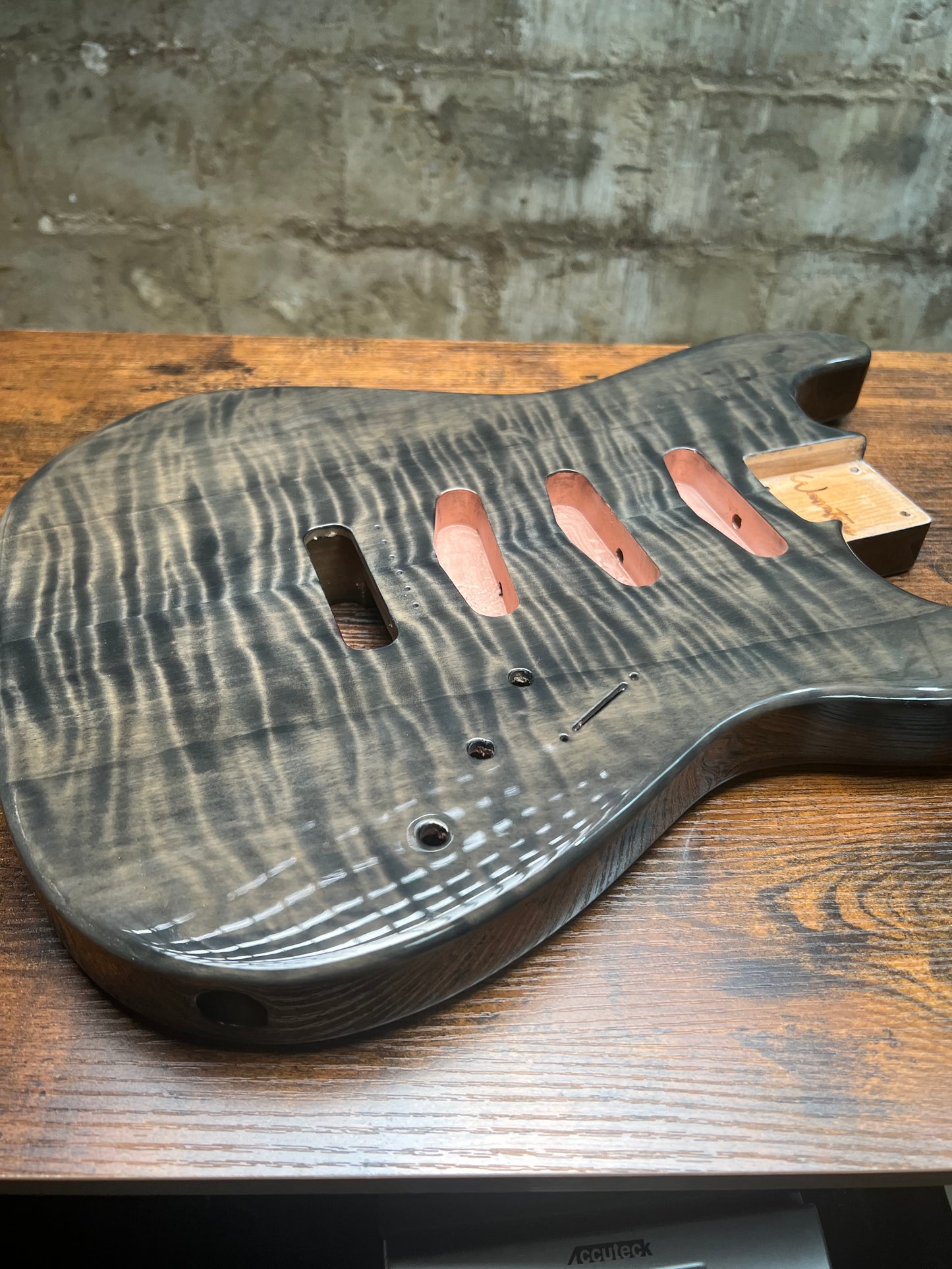 Warmtone CG SSS Strat Style Guitar Body Flamed Maple "Black Water”
