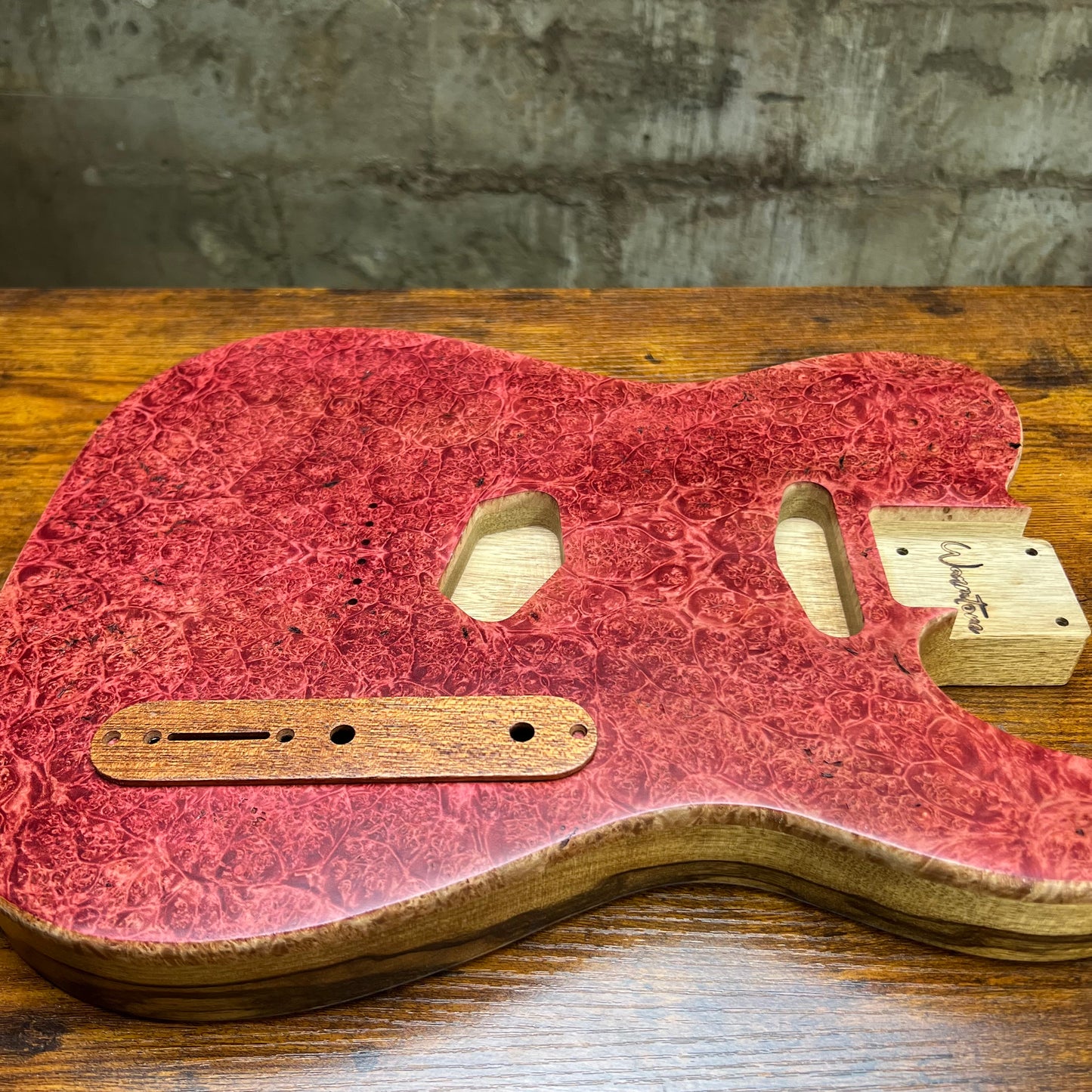 Warmtone CG Tele Guitar Body “Ruby Diamond” Maple Burl/Limba