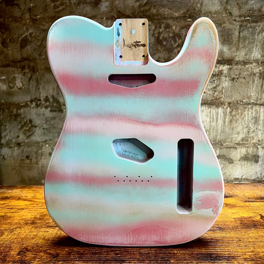 Warmtone Custom Guitars Relic Tele Style Guitar Body “Cotton Candy” Nitro