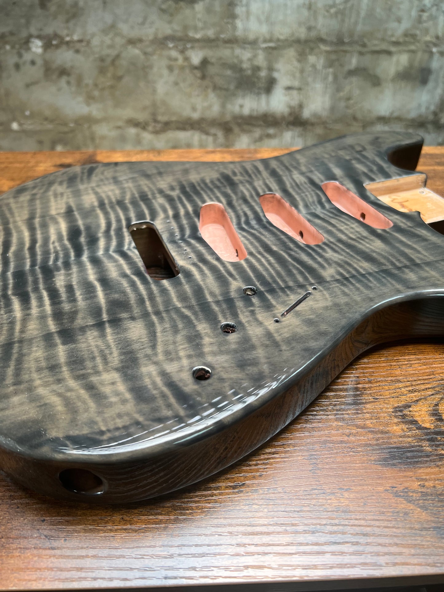 Warmtone CG SSS Strat Style Guitar Body Flamed Maple "Black Water”