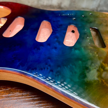 Warmtone CG SSS Strat Style Guitar Body Burl Rainbow “Sunset” 4.5lbs