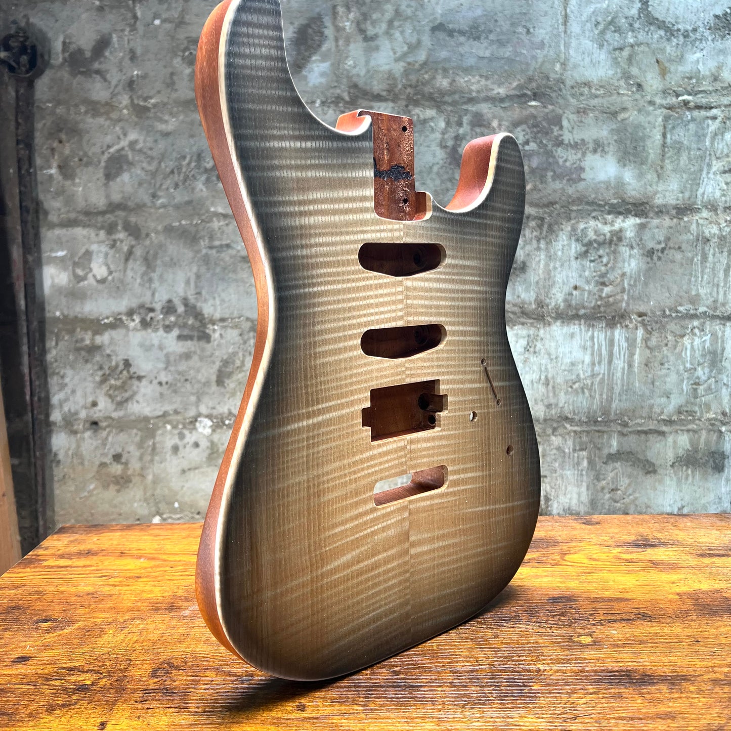 Warmtone CG Hss Strat Style Guitar Body Flamed Maple “Black” 4.9lbs