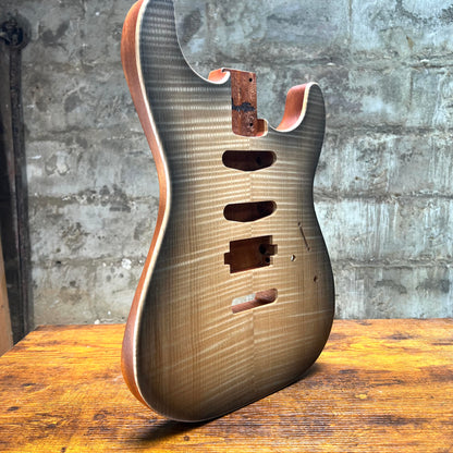 Warmtone CG Hss Strat Style Guitar Body Flamed Maple “Black” 4.9lbs