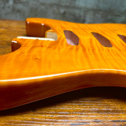 Warmtone CG SSS Strat Style Guitar Body Flamed Maple “Sun” 4.7lbs